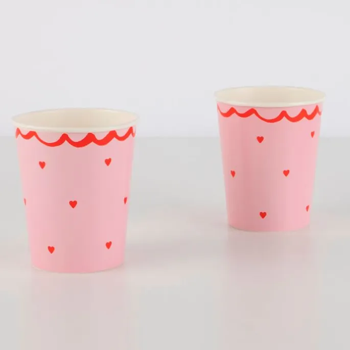 Vasos de papel rosas corazones rojos 250 ml (8) - Meri Meri
