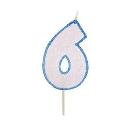 Vela azul con purpurina número 6 - Modecor
