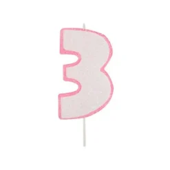 Vela rosa con purpurina número 3 - Modecor