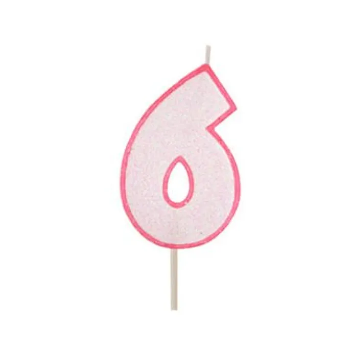 Vela rosa con purpurina número 6 - Modecor