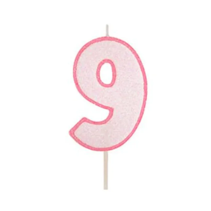 Vela rosa con purpurina número 9 - Modecor
