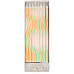 Velas largas blancas con ondas de colores (16) - Meri Meri