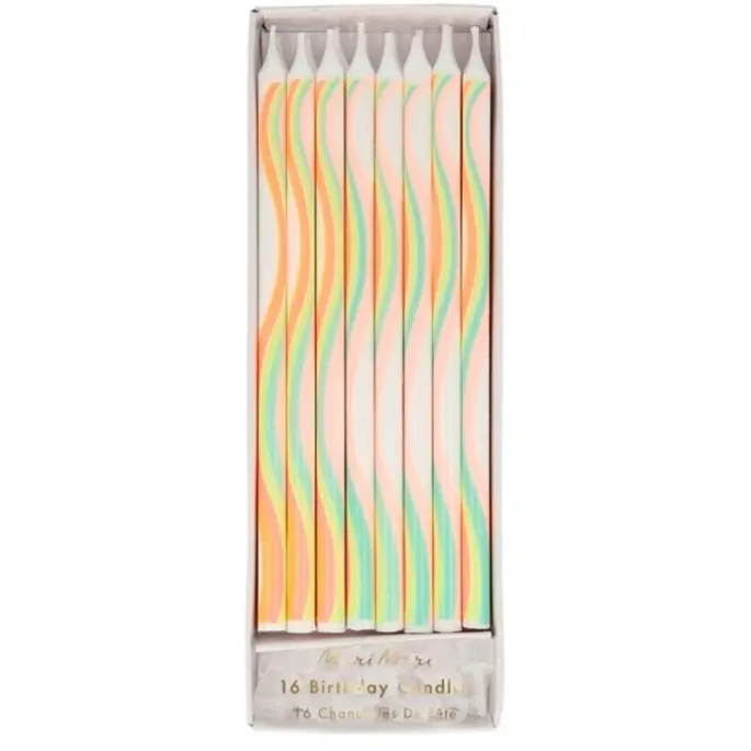Velas largas blancas con ondas de colores (16) - Meri Meri