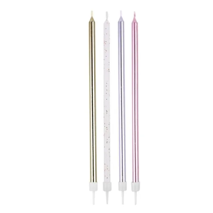Velas largas blancas, rosas, doradas y plateadas (16) - PME