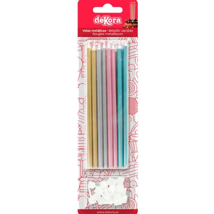Velas largas colores metalizados (16) - Dekora