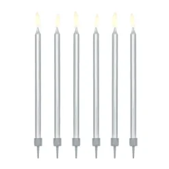 Velas largas plateadas (12) - PartyDeco