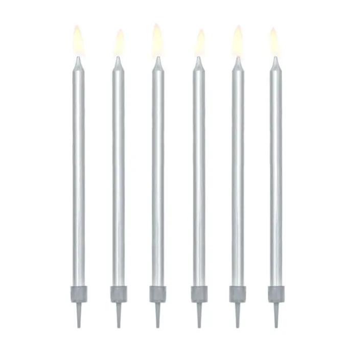 Velas largas plateadas (12) - PartyDeco