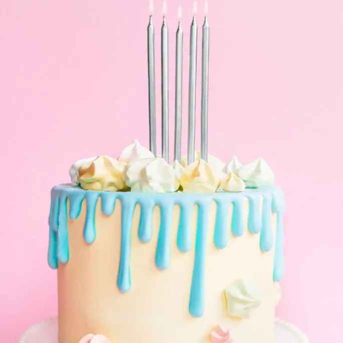 Velas largas plateadas (12) - PartyDeco