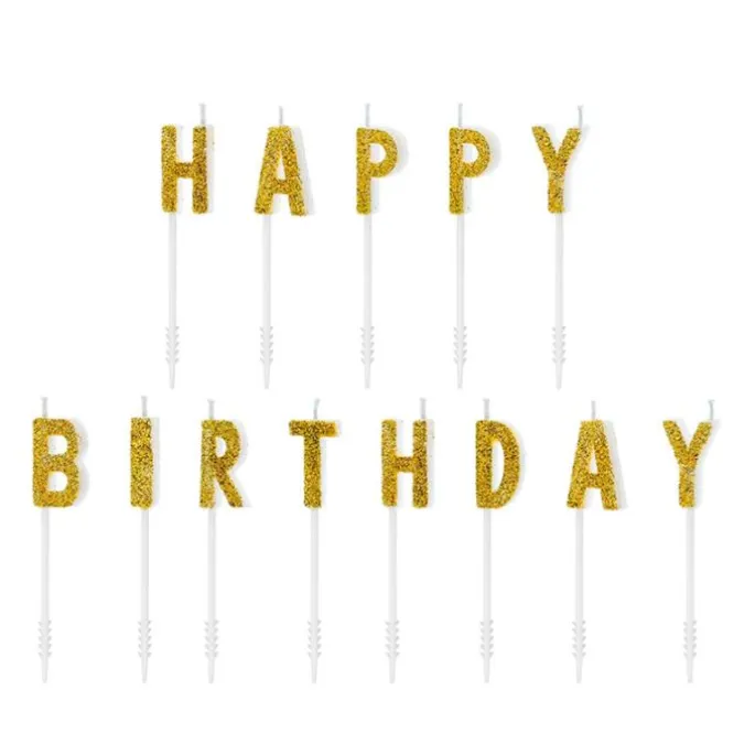 Velas letras con purpurina dorada Happy Birthday (13) - PartyDeco