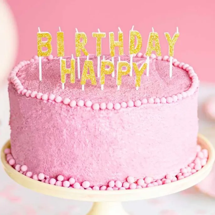 Velas letras con purpurina dorada Happy Birthday (13) - PartyDeco