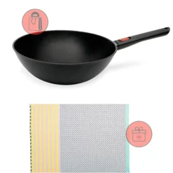 Wok antiadherente Saphir Eco Lite Inducción 30 cm - Aluminio fundido - Woll + REGALO paño