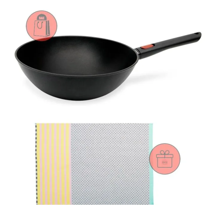 Wok antiadherente Saphir Eco Lite Inducción 30 cm - Aluminio fundido - Woll + REGALO paño