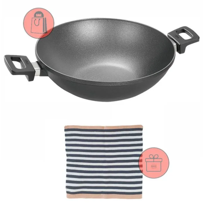 Wok antiadherente Titanium Nowo Inducción 32 cm - Aluminio fundido - Woll + REGALO paño