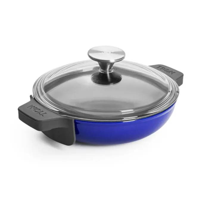 Wok Iron azul cobalto tapa cristal 20 cm - Hierro fundido - Woll + REGALO bolsa conservación